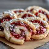 Freshly baked Raspberry Swirl Shortbread Cookies plated with a cup of tea, perfect for teatime or homemade gifting.