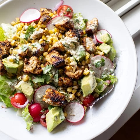 A hearty Roasted Corn & Chicken Chopped Salad served fresh for an easy, light dinner.  
