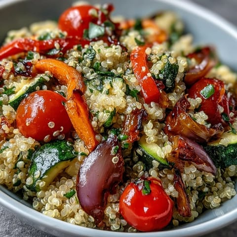 Hearty Quinoa Vegetable Pilaf, a gluten-free dish bursting with fresh, aromatic herb flavors.