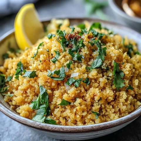 Vibrant turmeric cauliflower rice, fluffy and golden, a healthy side dish.