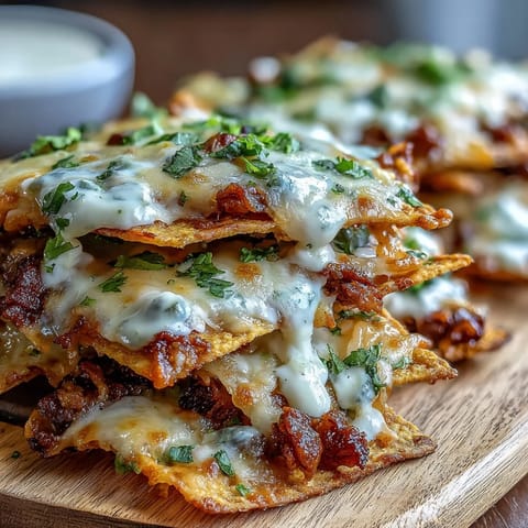 Crispy tortilla chips topped with seasoned beef, spicy jalapeños, and rich cheese sauce—a crowd-pleasing appetizer for any occasion.  