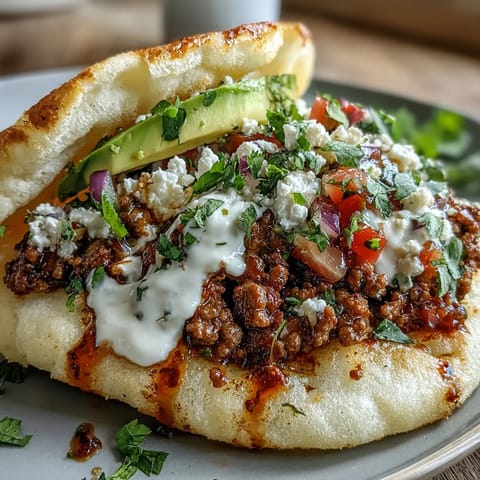 Golden baked cloud bread shells hold seasoned taco meat and vibrant pico de gallo for a low-carb, satisfying meal.  