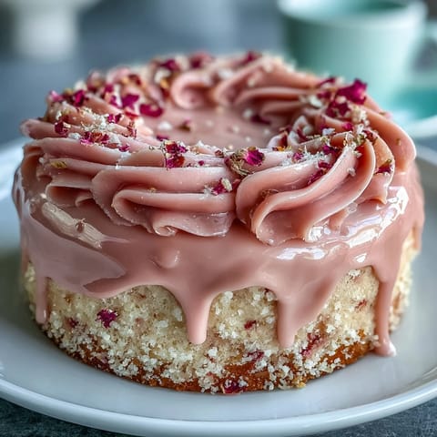 Elegant Bridal Shower Rosé Velvet Cake crowned with shimmering gold drip.