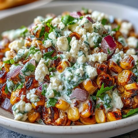 Vibrant Mexican Street Corn Salad with charred corn, cilantro, and cotija.