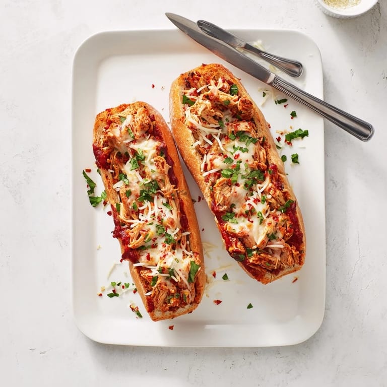 Savory garlic bread filled with tender chicken, marinara sauce, and melted cheese.