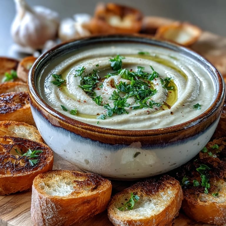 Warm, comforting roasted garlic soup, perfect for a cozy evening.