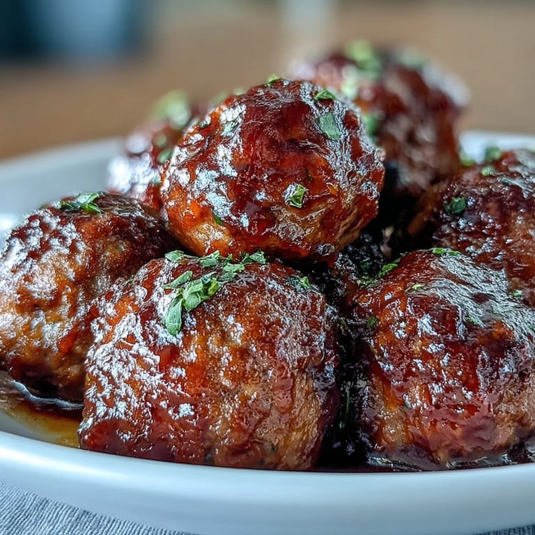 Tender Slow Cooker Peach Glazed Meatballs simmering in a crockpot, coated in sweet and tangy glaze.