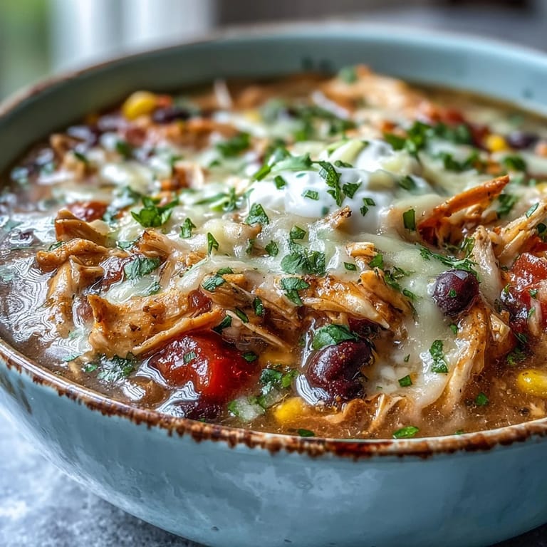 Homemade Instant Pot Chicken Tortilla Soup with tender shredded chicken, black beans, and vibrant veggies.