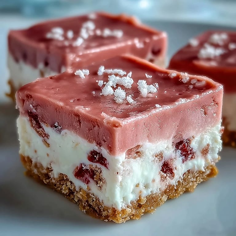 A freshly cut square of No-Bake Strawberry Fudge being lifted from the pan, revealing the smooth white chocolate and strawberry filling.