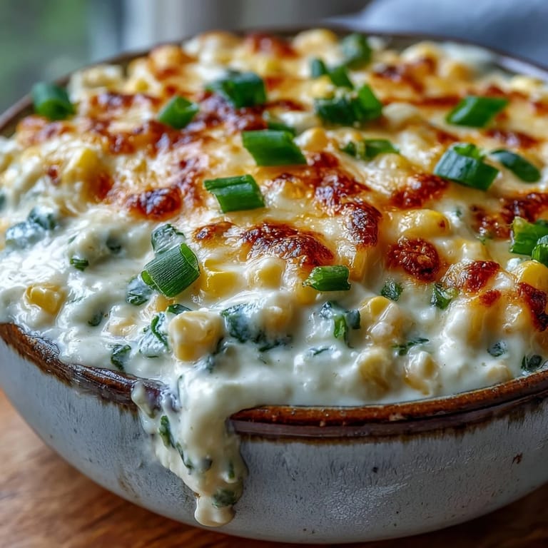Freshly baked Crack Corn Dip bubbling with cheddar and sweet corn, ready to scoop with tortilla chips.