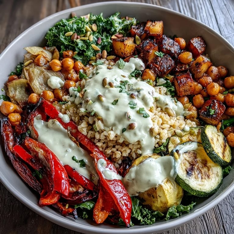 Top-down Mediterranean Buddha Bowl Meal Prep with golden roasted vegetables, fluffy bulgur pilaf with pistachios, steamed kale, and chickpeas ready for weekly meal prep containers.