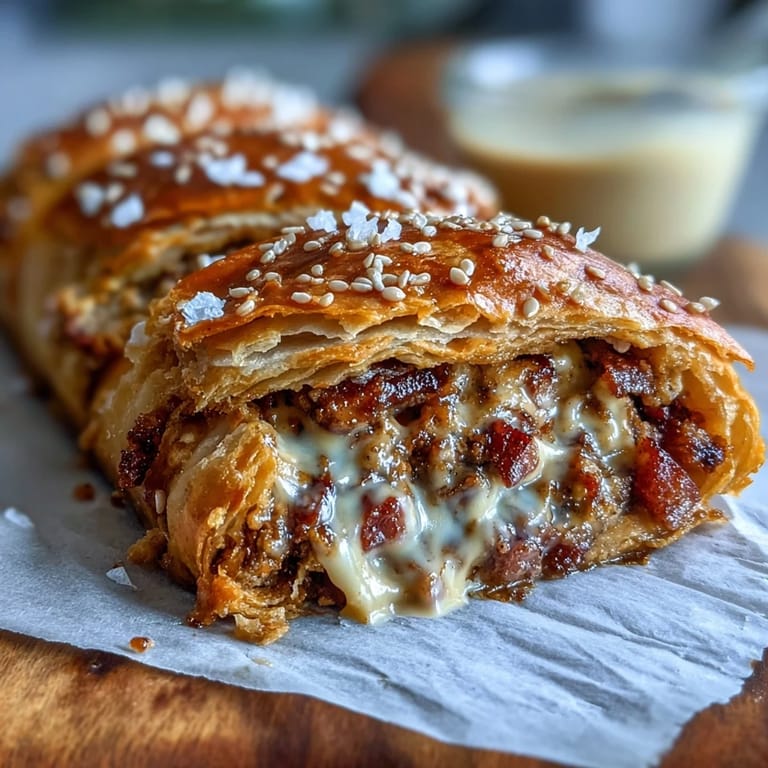 Classic American pigs in a blanket appetizer, baked to golden perfection and paired with creamy honey mustard sauce.