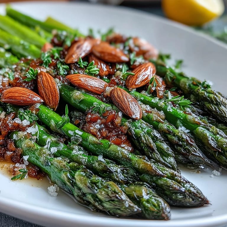 Elegant asparagus sautéed in lemon butter and sprinkled with toasted almonds, perfect for festive dinners or Easter brunch.