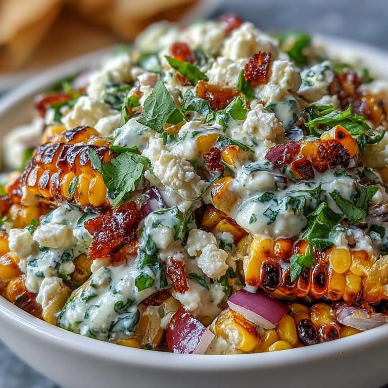 Hearty Mexican Street Corn Salad ready to serve with fresh lime wedges.