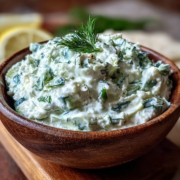 Refreshing Skyr Tzatziki Dip recipe with vibrant dill and zesty lemon.