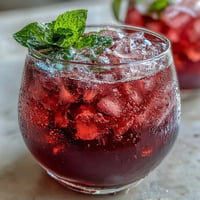 Vibrant sparkling hibiscus mint lemonade mocktail with tart hibiscus, zesty lemon, and cooling mint in a tall glass.  