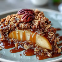 Father's Day Whiskey Caramel Apple Crisp: golden browned crumble atop bubbly, boozy fruit.